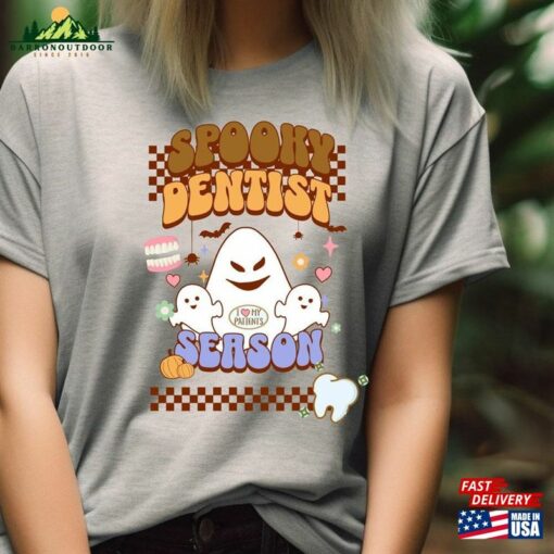 Funny Dentist Halloween Crewneck Retro Cute Ghost T-Shirt Vintage Hoodie Sweatshirt