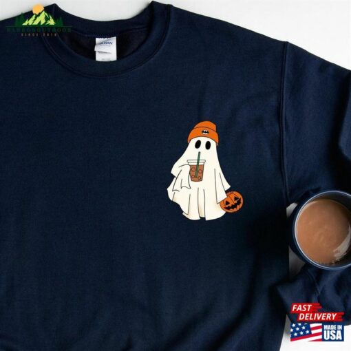 Funny Ghost Ice Coffee Sweatshirt Spooky Weatshirt Womens Halloween Classic