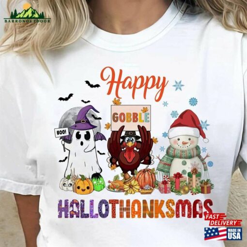 Hallothanksmas Gift Halloween Shirt Thanksgiving Top Unisex Hoodie