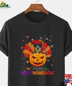 Hallothanksmas Turkey Santa Australian Cattle Dog T-Shirt Halloween T-Shirts Cute Teacher Sweatshirt Classic