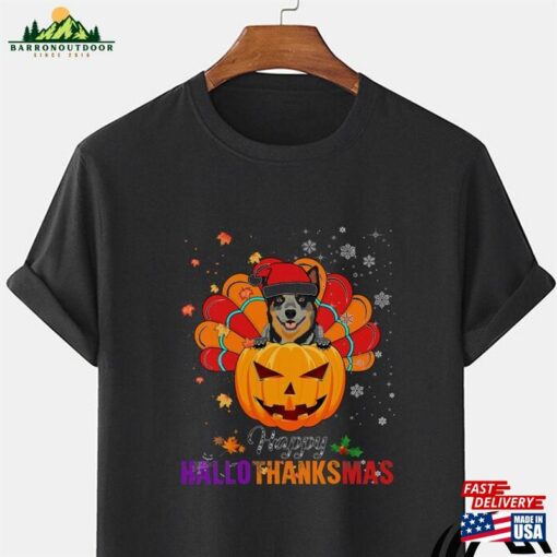 Hallothanksmas Turkey Santa Australian Cattle Dog T-Shirt Halloween T-Shirts Cute Teacher Sweatshirt Classic