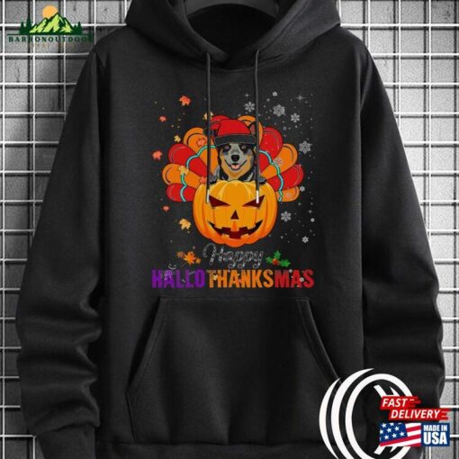 Hallothanksmas Turkey Santa Australian Cattle Dog T-Shirt Halloween T-Shirts Cute Teacher Sweatshirt Classic