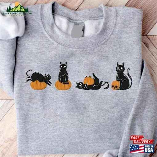 Halloween Black Cat Sweatshirt Pumpkin Ghost Shirt Sweater Hoodie