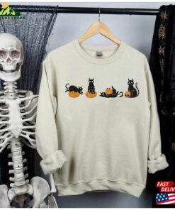 Halloween Black Cat Sweatshirt Pumpkin Ghost Shirt Sweater Hoodie