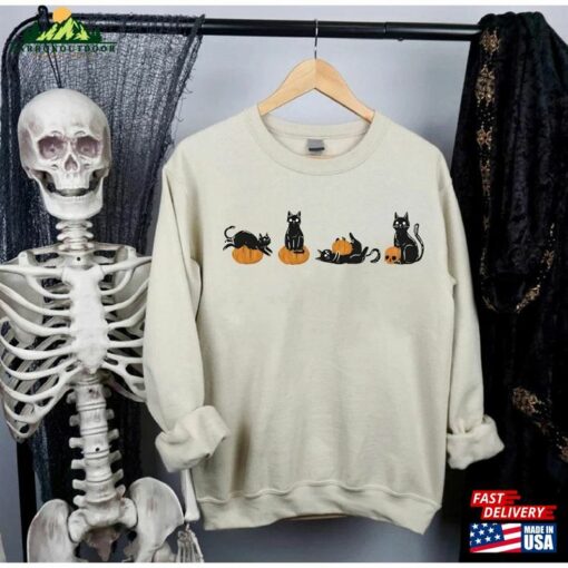 Halloween Black Cat Sweatshirt Pumpkin Ghost Shirt Sweater Hoodie