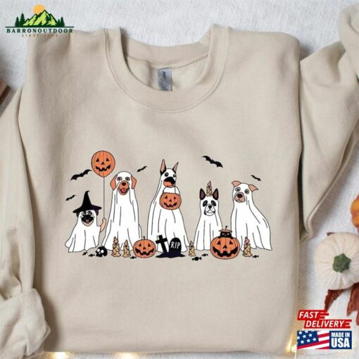 Halloween Dog Sweatshirt Womens Ghost T-Shirt Unisex