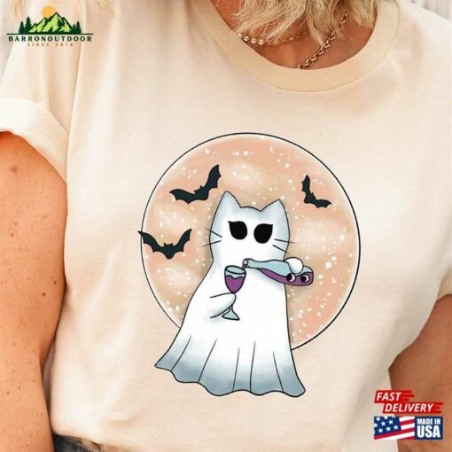 Halloween Ghost Cat Shirt Black Trendy 2023 Party Shirts Sweatshirt T-Shirt