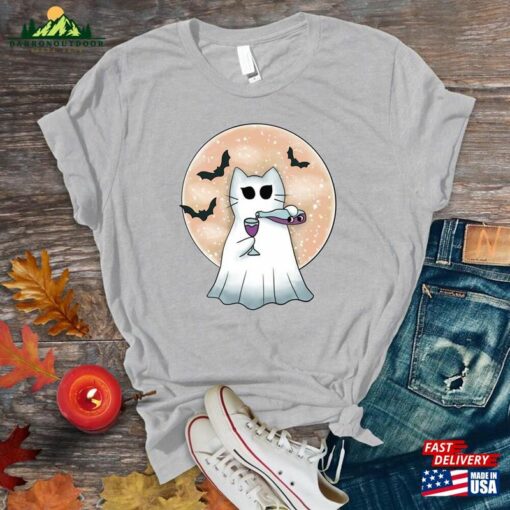 Halloween Ghost Cat Shirt Black Trendy 2023 Party Shirts Sweatshirt T-Shirt