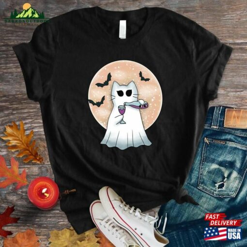 Halloween Ghost Cat Shirt Black Trendy 2023 Party Shirts Sweatshirt T-Shirt