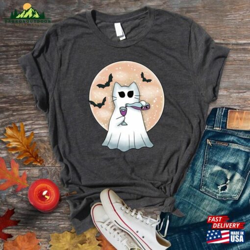 Halloween Ghost Cat Shirt Black Trendy 2023 Party Shirts Sweatshirt T-Shirt