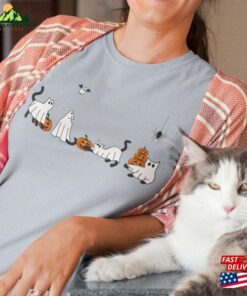 Halloween Ghost Cat Shirt For Lover Gift Black On 2023 Spooky Season Cool T-Shirt Unisex