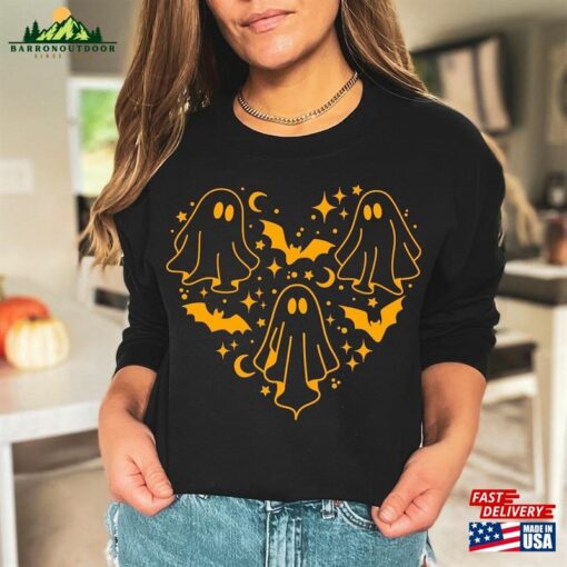 Halloween Ghost Heart Shirt Cute Theme For Women 2023 Pumpkin Season Unisex Classic