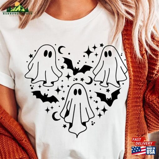 Halloween Ghost Heart Shirt Cute Theme For Women 2023 Pumpkin Season Unisex Classic