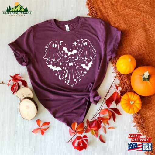 Halloween Ghost Heart Shirt Cute Theme For Women 2023 Pumpkin Season Unisex Classic