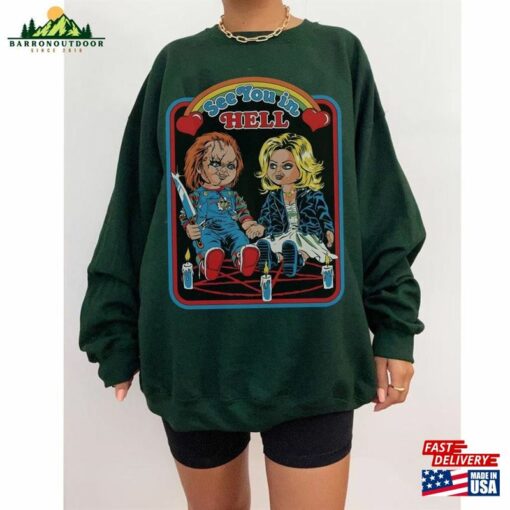 Halloween Gift Chucky And Bride See You In Hell 2023 Shirt Vintage 90S Crewneck Sweatshirt Hoodie T-Shirt Unisex