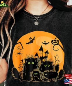 Halloween Shirt Black Cat Pumpkin Moon Happy Sweatshirt T-Shirt