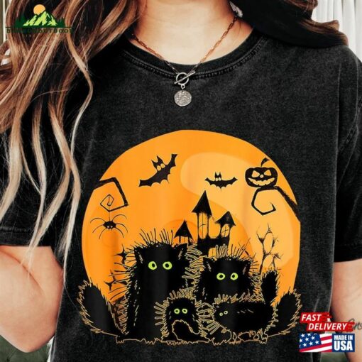 Halloween Shirt Black Cat Pumpkin Moon Happy Sweatshirt T-Shirt