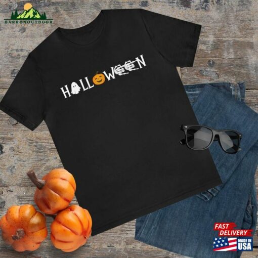 Halloween Shirt For Men Statement T-Shirt With Pumpkin Ghost And Skeleton Hands Hoodie