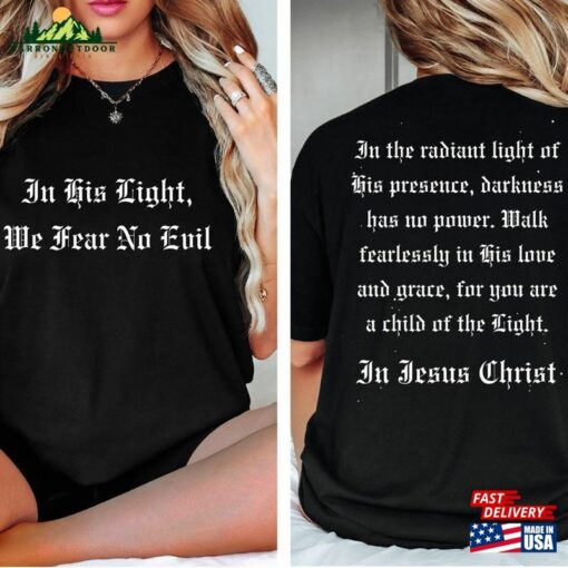 Halloween Shirt I Christian Apparel Faith’in His Light We Fear No Evil Sweatshirt Unisex