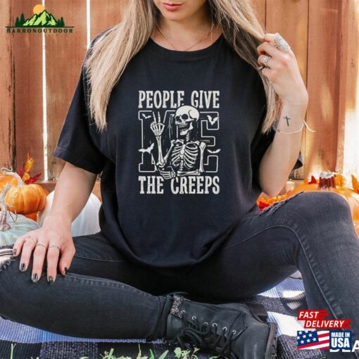 Halloween Shirt Skeleton Hand Trendy 2023 People Give Me The Creeps Spooky Season T-Shirt Comfort Colors® Unisex Garment Dyed Hoodie Classic