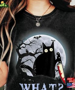 Halloween Shirt What Black Cat With Knife Happy Hoodie Sweatshirt