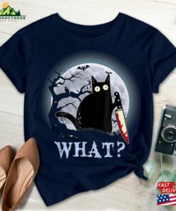 Halloween Shirt What Black Cat With Knife Happy Hoodie Sweatshirt