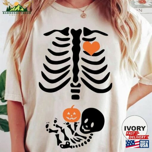 Halloween Skeleton Shirt Maternity Comfort Colors Pregnant T-Shirt Hoodie