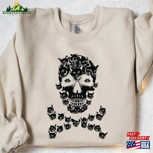 Halloween Skull Sweatshirt Cat Shirt Black Sweater Classic