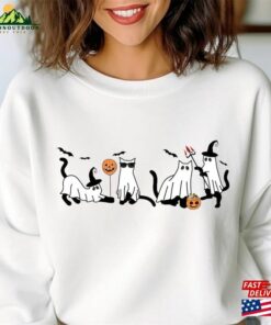 Halloween Sweatshirt Cat Ghost Shirt Hoodie T-Shirt