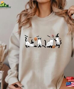 Halloween Sweatshirt Cat Ghost Shirt Hoodie T-Shirt