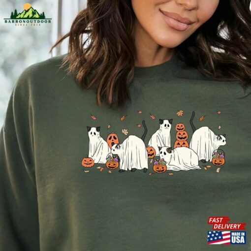 Halloween Sweatshirt Cat Ghost Shirt T-Shirt Hoodie