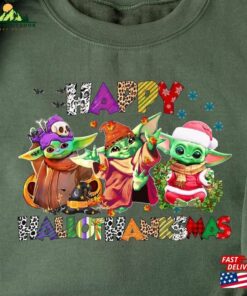 Halloween Thanksgiving Christmas Baby Yoda Shirt Happy Hallothanksmas Sweatshirts Shirts Sweatshirt Unisex