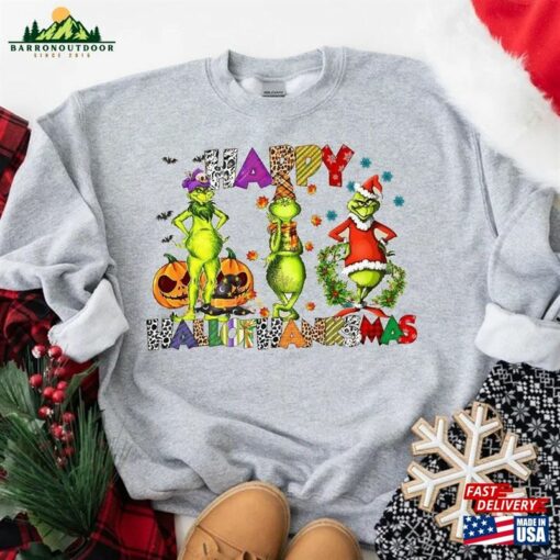 Halloween Thanksgiving Christmas Shirt Happy Hallothanksmas Sweatshirts Funny Unisex Hoodie