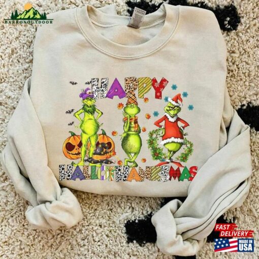 Halloween Thanksgiving Christmas Shirt Happy Hallothanksmas Sweatshirts Funny Unisex Hoodie