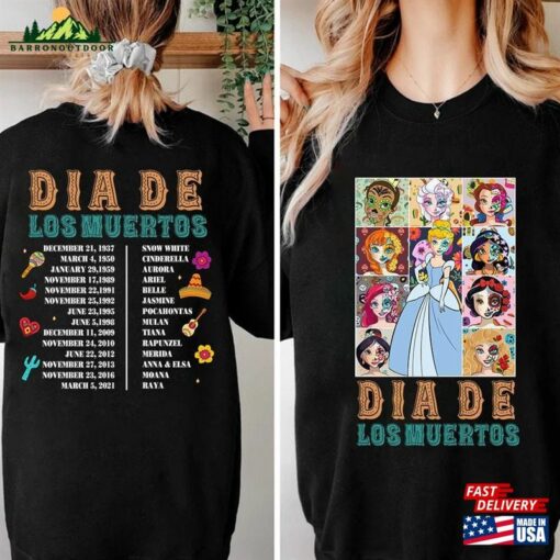 Disney Halloween Princess Skull Day Of The Dead Dia De Los Muertos Shirts Mexican Unisex Hoodie