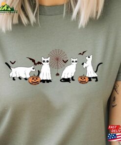 Ghost Cat Shirt Cute Halloween Vintage Fall Tee Retro Crewneck Unisex Hoodie