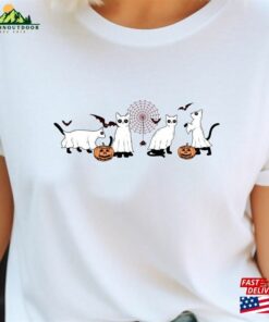 Ghost Cat Shirt Cute Halloween Vintage Fall Tee Retro Crewneck Unisex Hoodie 3