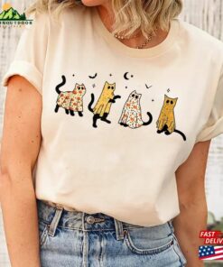 Ghost Cats Shirt Black Halloween Cat Tees Unisex Classic