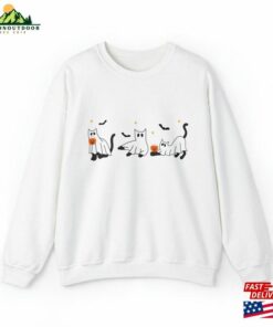 Gildan Cat Ghost Sweatshirt Halloween Lovers T-Shirt Unisex