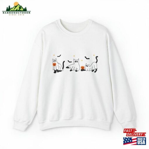 Gildan Cat Ghost Sweatshirt Halloween Lovers T-Shirt Unisex