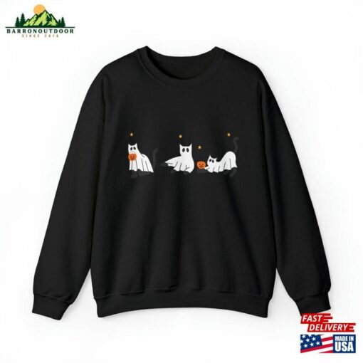 Gildan Cat Ghost Sweatshirt Halloween Lovers T-Shirt Unisex