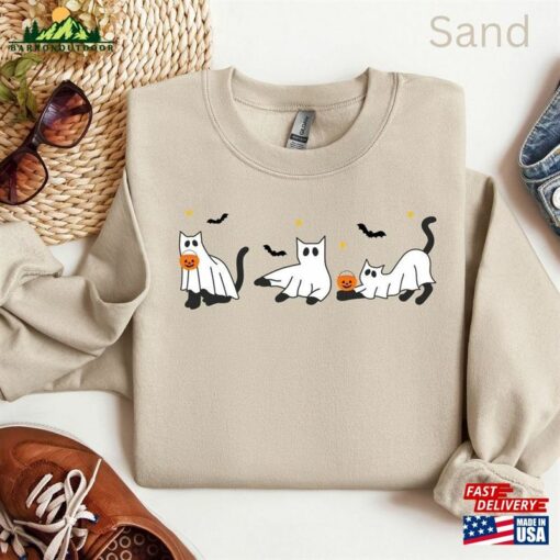 Gildan Cat Ghost Sweatshirt Halloween Lovers T-Shirt Unisex