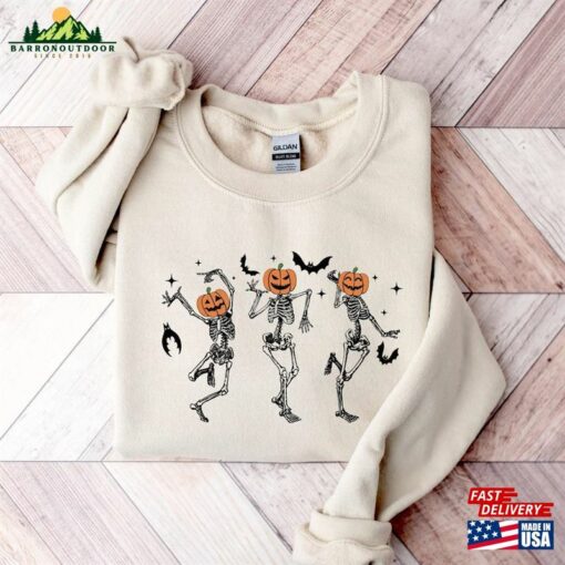 Halloween 2023 Pumpkins Crewneck Dancing Skeleton Sweatshirt Spooky Season Skull Shirt Unisex