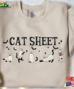Halloween Cat Ghost Sweatshirt Spooky Womens Classic Hoodie