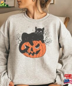 Halloween Cat Sweatshirt And Pumpkin Shirt Black T-Shirt Hoodie