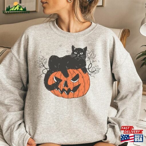 Halloween Cat Sweatshirt And Pumpkin Shirt Black T-Shirt Hoodie