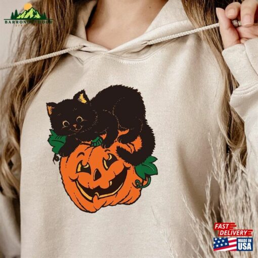 Halloween Cat Sweatshirt And Pumpkin Shirt Black T-Shirt Hoodie