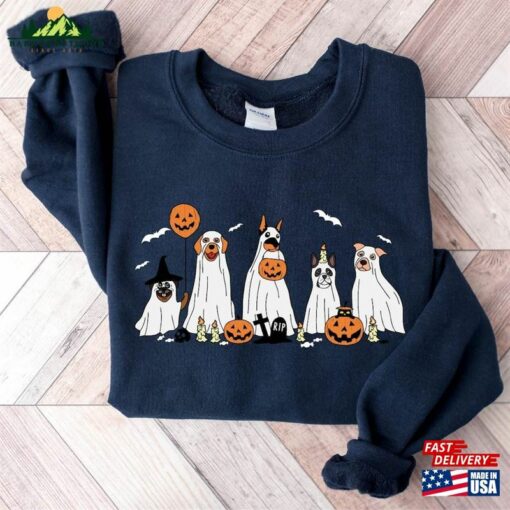 Halloween Dog Ghost Sweatshirt Dogs Sweater Gift For Mom Unisex T-Shirt