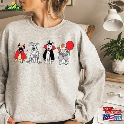 Halloween Dog Sweatshirt Ghost Retro Spooky Shirt Crewneck Sweater Unisex Classic