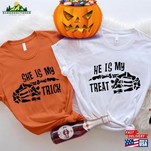 Halloween Matching Couple He Is My Treat She Trick Shirts T-Shirt Classic